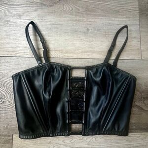 Victoria Secret Lace Corset Bustier Black Faux Leather Sexy Romantic Goth